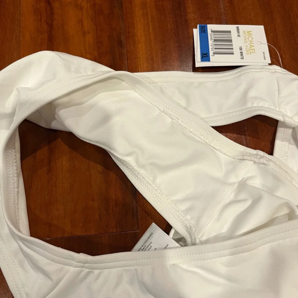 MICHAEL KORS Bikini Bottom Swim White Solid MM8H142 Resort Beach New NWT Size XL